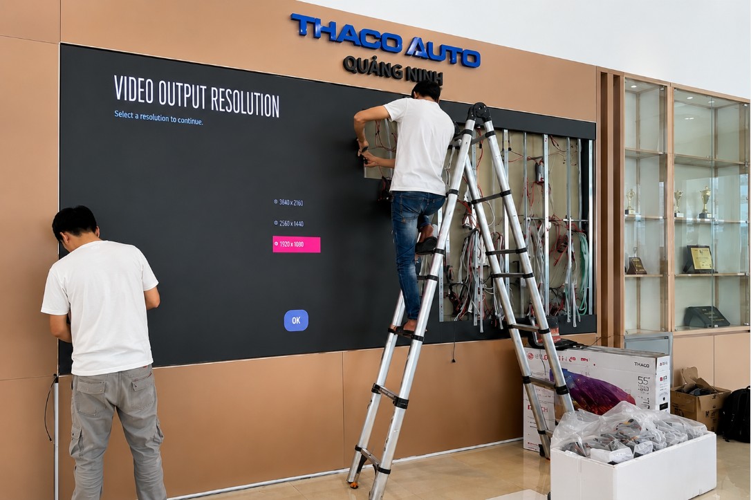 Lắp đặt màn hình LED P2 indoor Thaco Auto Quảng Ninh 3